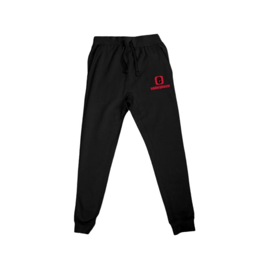 endorphasm logo joggers. Black with Red logo.